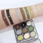 SUAKE Waterproof 9 Colors Shimmer Matte Eyeshadow Palette.Longwearing Highly Pigmented Glitter Eye Makeup Palet. Sparkle Pearlescent paleta de sombras 1# Gold Green