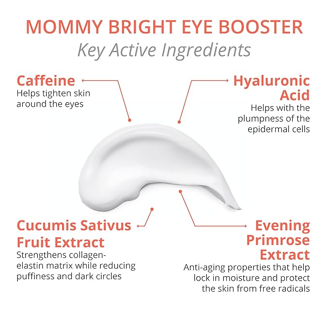 Skincare Mommy Bright Eye Booster 4 in 1 Cream for Dark Circles and Puffiness Under Eyes, Fine Lines and Wrinkles Eye Cream, Safe to Use During Pregnancy and Nursing 0.5oz