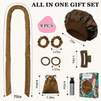 Heatless Curls Overnight Hair Curler, 70" Soft Hair Curlers to Sleep In No Heat Curls Overnight, 9 PCS No Heat Curlers Set for Women - Golden Brown