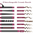 IG INGLAM Curling Iron Wand Set, 8 in-1 Interchangeable Ceramic Barrels with Infrared, Cucurbit, Tapered, Extended, 1in, 1 1/4 in, 3/4in Barrels and Clips