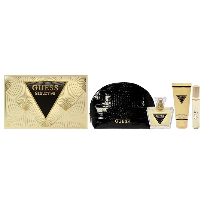Guess Seductive 2.5oz EDT Spray, 0.5oz EDT Spray, 3.4oz Body Lotion, Pouch Women 4 Pc Gift Set