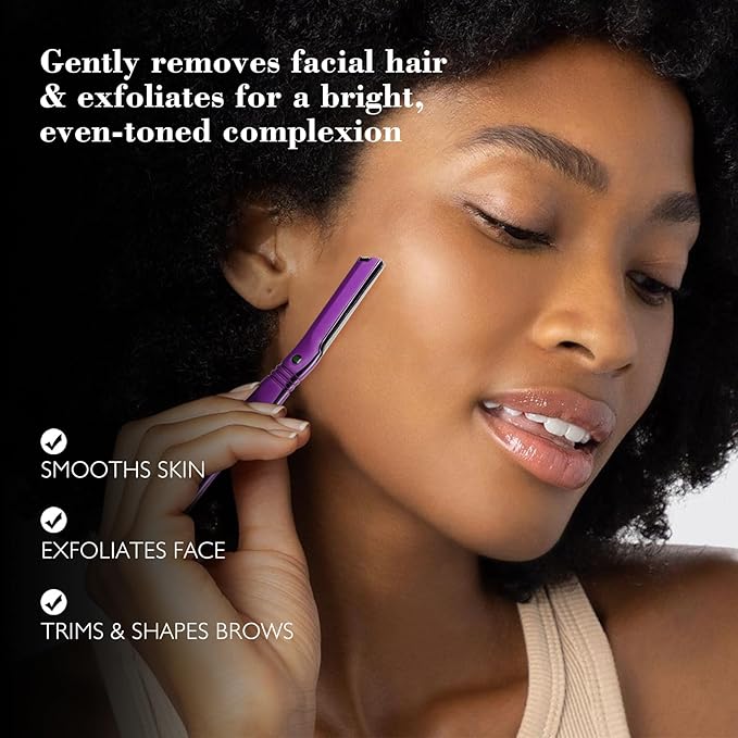 Dermaplane Razor for Women Face with 6 Refill Blades, Dermaplaning Tool Face Razors for Removes Facial Hair, Peach Fuzz, Reusable Metal Handle Eyebrow Razor (Purple)