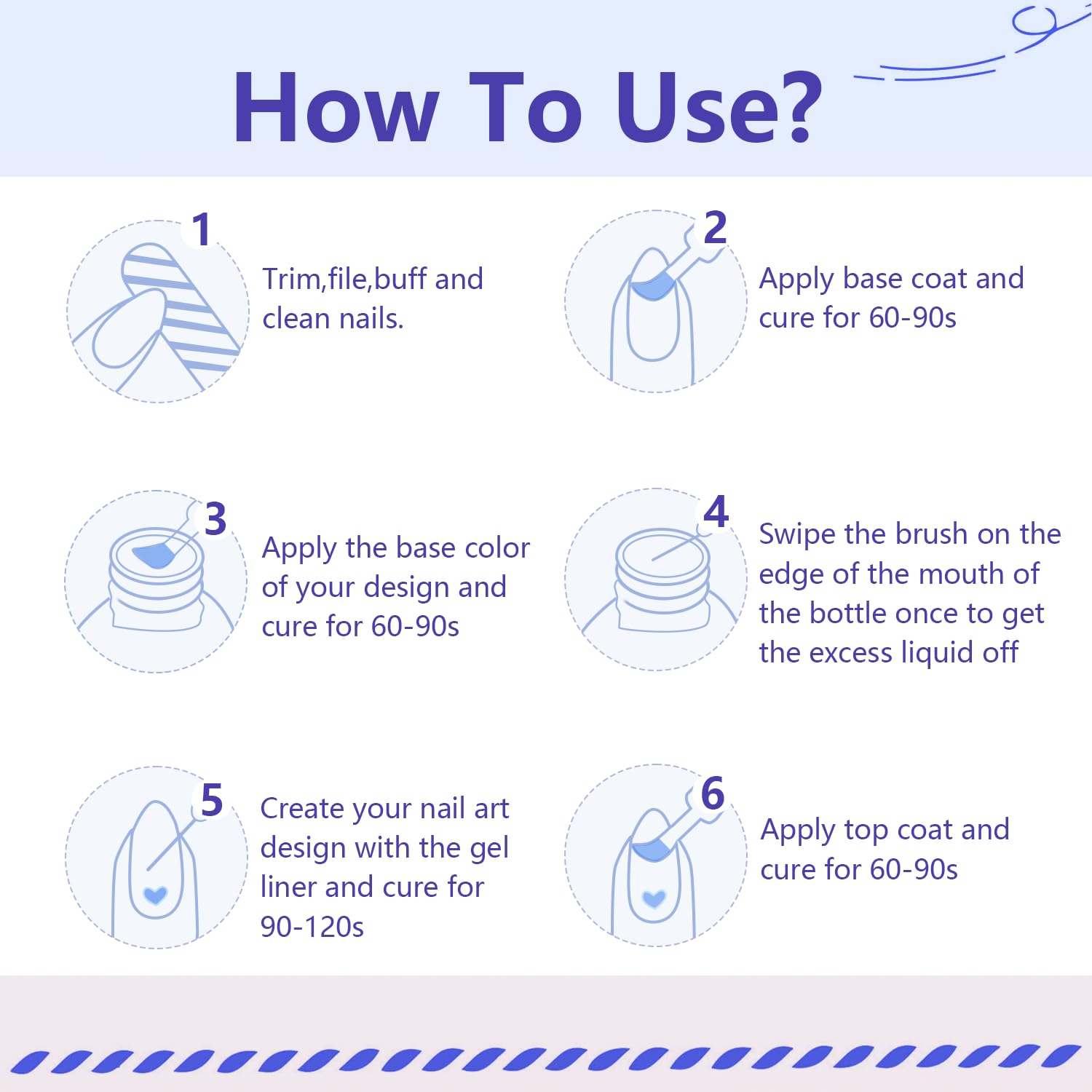 JODSONE Nail Art Gel Liner Set 10 Colors White Red Black White Gel Nail polish Need U V Lamp Cured with Thin Brush