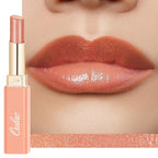 Oulac Moisture Peach Nude Lipstick - 2 in 1 Shimmer Lipstick & Lip Balm, Shimmer Soild Lip Gloss, Lightweight Smooth, Natural Look Best for Dry, Cracked and Chapped Lips, Vegan 2.2g/0.07oz (S05)