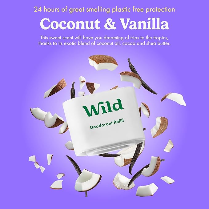 Wild - Refillable Deodorant Variety Pack - Aluminum Free - Scents Include Fresh Cotton & Sea Salt, Cherry Blossom and Coconut & Vanilla - Long Lasting Protection