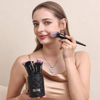 Bueart Design 18Pcs Pro Deluxe Fuchsia Pink Black Makeup Brushes set with Travel Make up Brush Holder case Foundation concealer contour Blush eyeshadow face make up brush set