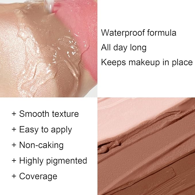 6 Colors Cream Contour Stick Makeup Kit, Shades with Highlighter, Blush and Double-End Bronzer Contour Stick for Sculpt the Cheeks, Long Lasting, Waterproof, Matte & Dewy Finish(SET A)