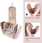 BAGSMART Extra Large Toiletry Bag Hanging Toiletry Bag for Travel, Water-resistant Cosmetic Makeup Large Capacity Bag Organizer for Full Sized Toiletries, Pink