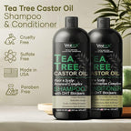 Tea Tree Oil Shampoo and Conditioner Set with Castor Oil, DHT Blockers, Itchy Scalp Relief, Supports Fuller Hair, Cleanses Dandruff & Buildup, For Men & Women, Made in USA, 16 fl oz Each