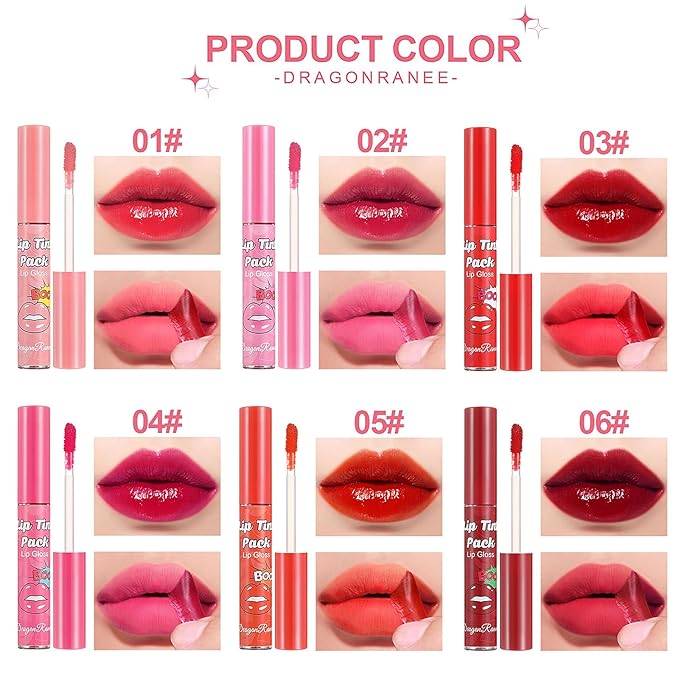 6 Colors Matte Lip Stain, Lip Liner Stain, Peel Off Lip Liner Tattoo, Long Lasting Lip Stain Waterproof for Women Girls All Skin Types, Transfer-Proof & Natural