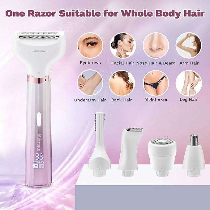 Electric Razors Shaver for Women, 5 in 1 Bikini Trimmer for Women, Wet/Dry Womens Electric Razor Shavers, Face Razor for Face Nose Eyebrow Arms Armpit Legs Pubic Area, Facial Hair Removal