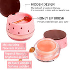 3 PCS Bee Lip Balm Honey Pot, Honey & Strawberry & Watermelon Lip Mask Overnight Propolis Moisturizing Lip Balm Hydrating Prevention Dry and Crack Lip Scrubs Exfoliator Lip Wrinkle Care (Set B)
