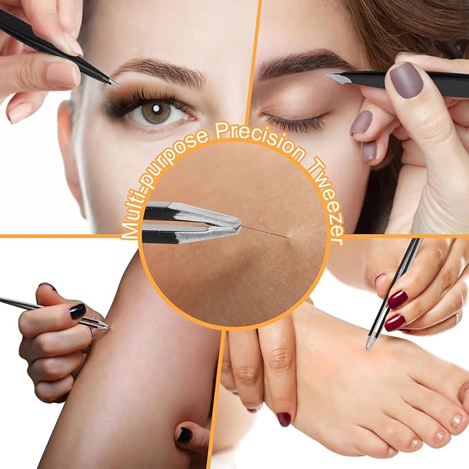 Yougai 9 Pcs Tweezers and Nail Clippers Set for Women Facial Hair with Travel Case, Professional Stainless Steel Eyebrow Tweezers Kit Great Precision Tweezers for Daily Beauty Tool