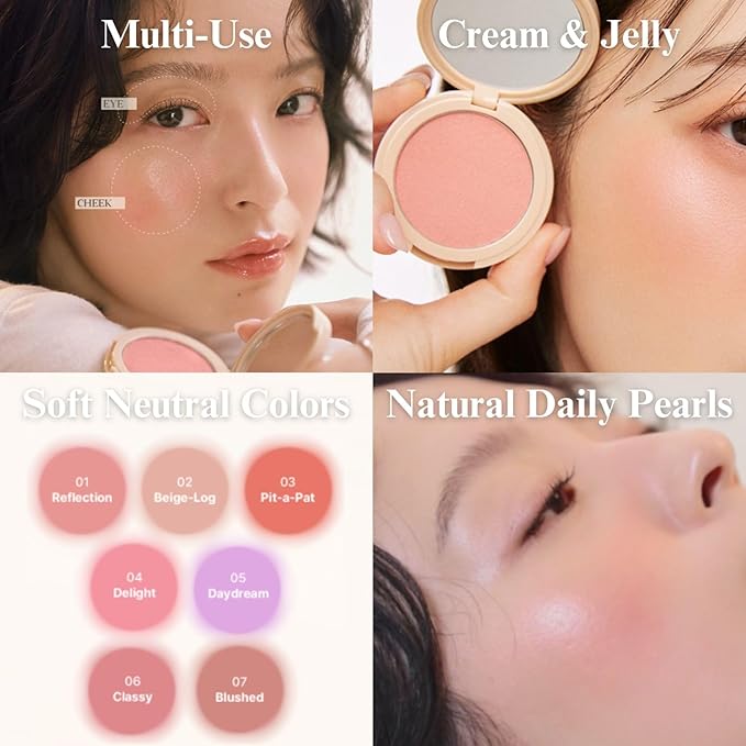 EGLIPS All Over Blusher - Multi-Use Cream Jelly Blush for Eyes & Cheeks Buildable and Blendable Texture with Shimmery Pearls Natural Korean Face Makeup (01 REFLECTION, 0.18 oz)