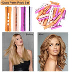 40pcs Perm Rods Set for Natural Hair 4 Sizes Cold Wave Rods Hair Rollers for Women Curling Rods for Long Medium Small Hair Curler Styling DIY Hairdressing Tools（Orange+Beige+Purple+white）