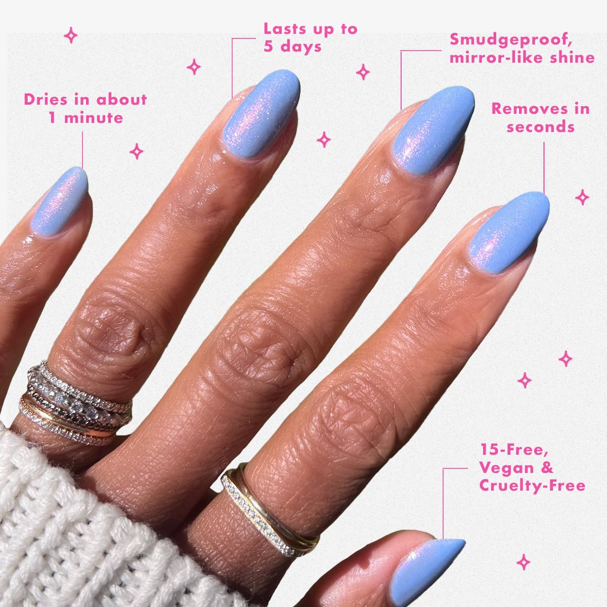Olive & June Quick Dry Nail Polish | Instant, Fast-Drying, Smudgeproof Color | 15-free, Vegan, Cruelty-Free Formula | Lasts up to 5 Days | Salon-Quality Manicure at Home | Charming Periwinkle Shimmer