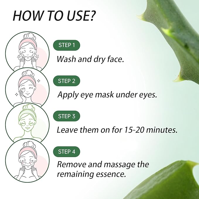 Aloe Vera Eye Masks - 60 Pcs - Reduce Puffy Eyes & Dark Circles, Firm & Improve Under Eye Skin, Pure Natural Extracts for Youthful Appearance & Reduction of Fine Lines and Wrinkles