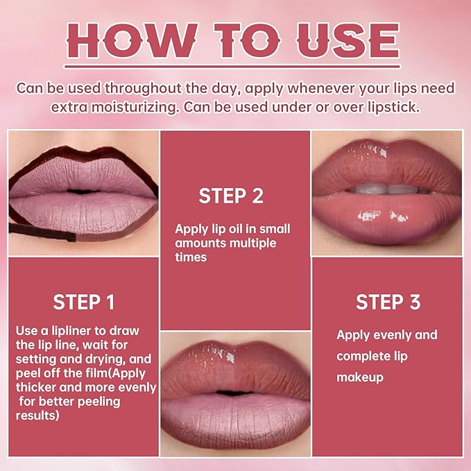 Peel Off Lip Liner Stain Tattoo, Long Lasting Waterproof Lip Stain Peel off, Tattoo Pink Lip Liner and Lip Gloss Combo, Non-Stick Cup Nourishing Lip Gloss Set Lipstick Makeup