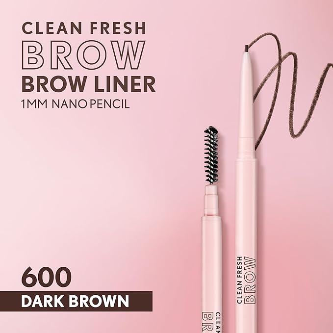 Covergirl Clean Fresh Brow Nano, 600 Dark Brown, Eyebrow Pencil, Ultra-Precise Tip, Waterproof, Transfer-Resistant, Built-In Spoolie, Vegan Formula, 0.001oz
