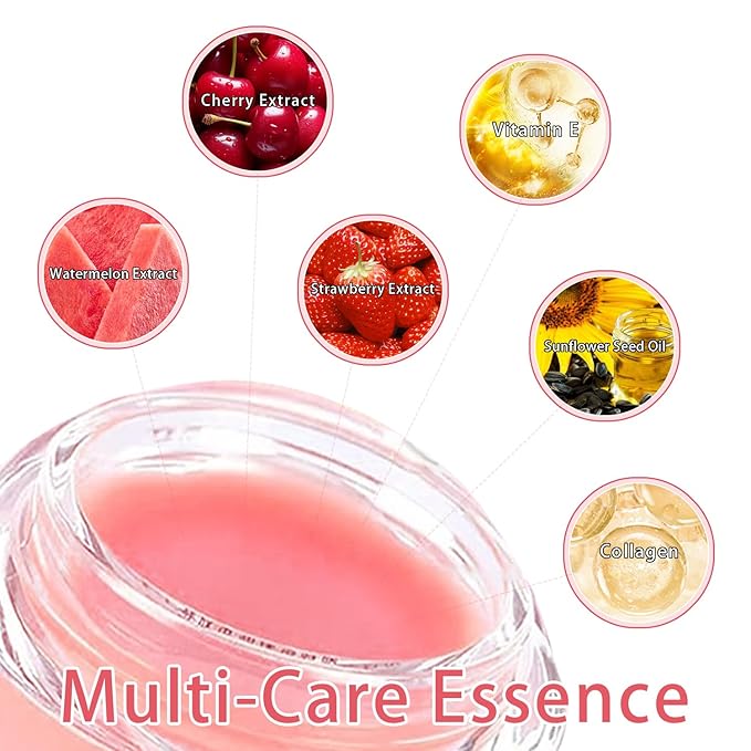 3 PCS Bee Lip Balm Honey Pot, Watermelon & Cherry & Strawberry Lip Mask Overnight Propolis Moisturizing Lip Balm Hydrating Prevention Dry and Crack Lip Scrubs Exfoliator Lip Wrinkle Care (Set C)