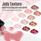 MEFA Jelly Gel Nail Polish Set, 12 Colors Jelly Red Glitter Nail Polish Set Nude Pink Milky White Nail Polish Gel Neutral Transparent Sheer Red Gel Nail Gifts for Women Girl DIY Salon Home Manicure