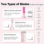Women's Eyebrow Trimmer & Facial Hair Remover, 2 in 1, Double Rotating Blades, Safe, Painless, Hypoallergenic, Rechargeable, USB Charging