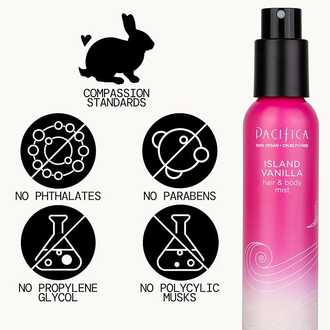 Pacifica Hair Mist Perfume & Full Body Spray for Women - Island Vanilla Body Mist Fragrance w/Sugar, Vanilla & Sandalwood Clean Beauty Alcohol-Free, Vegan & Cruelty-Free, 5 oz