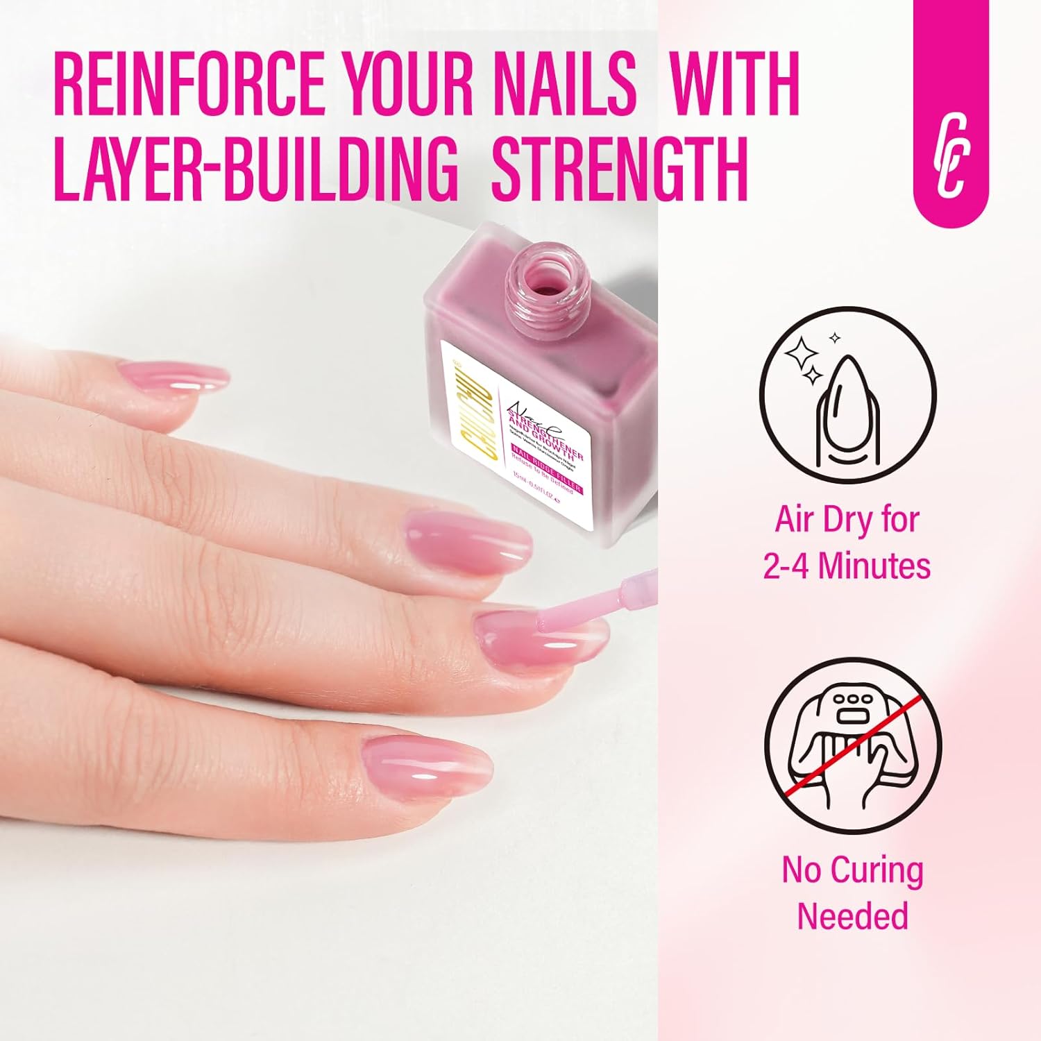 Nail Strengthener for Women: 8 in 1 Dusty Rose Nail Hardener Extra Strong and Growth - Nail Polish Hardener for Weak and Damaged Nails 15ml