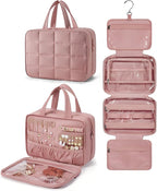 BAGSMART Travel Toiletry Bag with Jewelry Organizer, Hanging Travel Bag for Toiletries, Puffy Makeup Cosmetic Bag Organizer, Carry-on Travel Accessories Essentials, Dark Pink-M