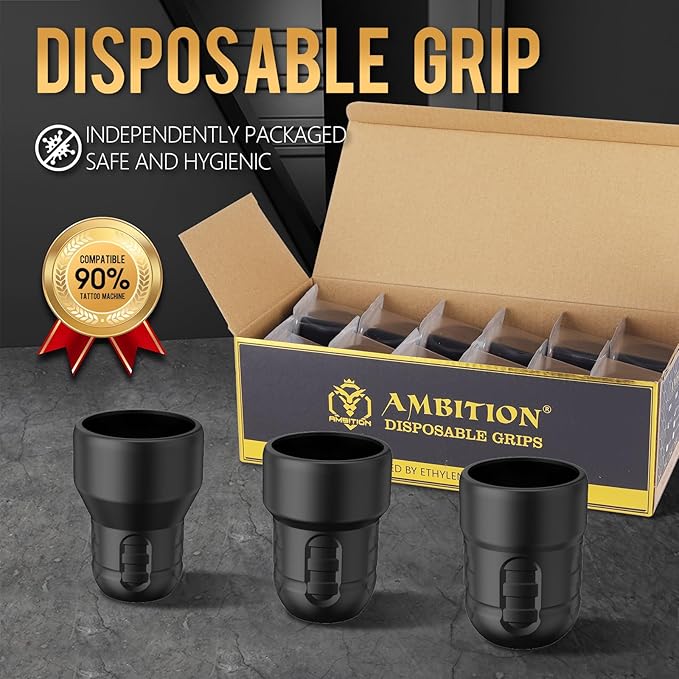 Ambition Soldier P3 Disposable Tattoo Grips - 12Pcs 36mm Professional Tattoo Rubber Grip Cover with Click Adjust System Supply for Rotary Soldier, Zetton, Torped & Shura Tattoo Pen Machine Gun