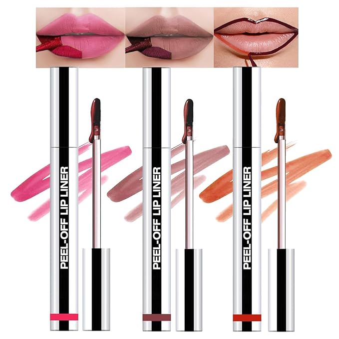 3 Colors Lip Stain Peel Off, Peel off Lip stain, Lip Tint Stain, Peel off Lip Liner Stain, Lip Stain Peel off Tint Tattoo Color Waterproof Long-Lasting, No Smudging