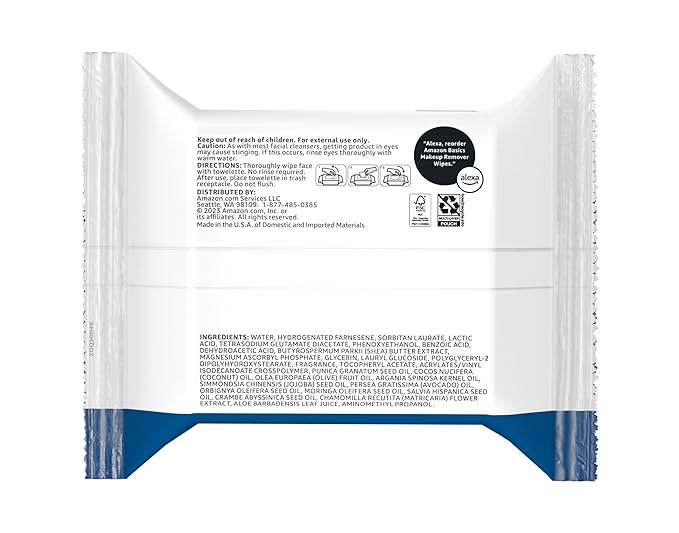 Amazon Basics Makeup Remover Wipes, 25 wipes