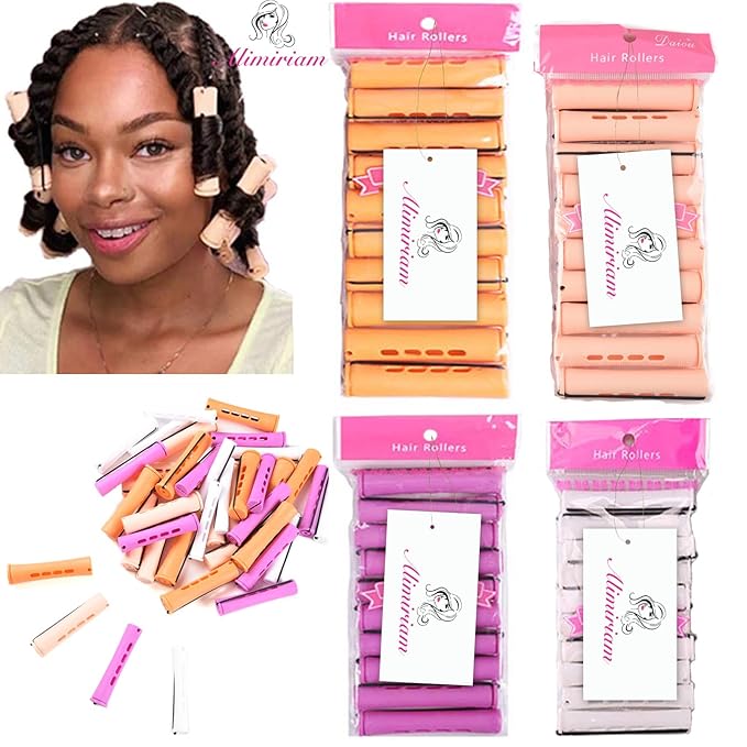 40pcs Perm Rods Set for Natural Hair 4 Sizes Cold Wave Rods Hair Rollers for Women Curling Rods for Long Medium Small Hair Curler Styling DIY Hairdressing Tools（Orange+Beige+Purple+white）