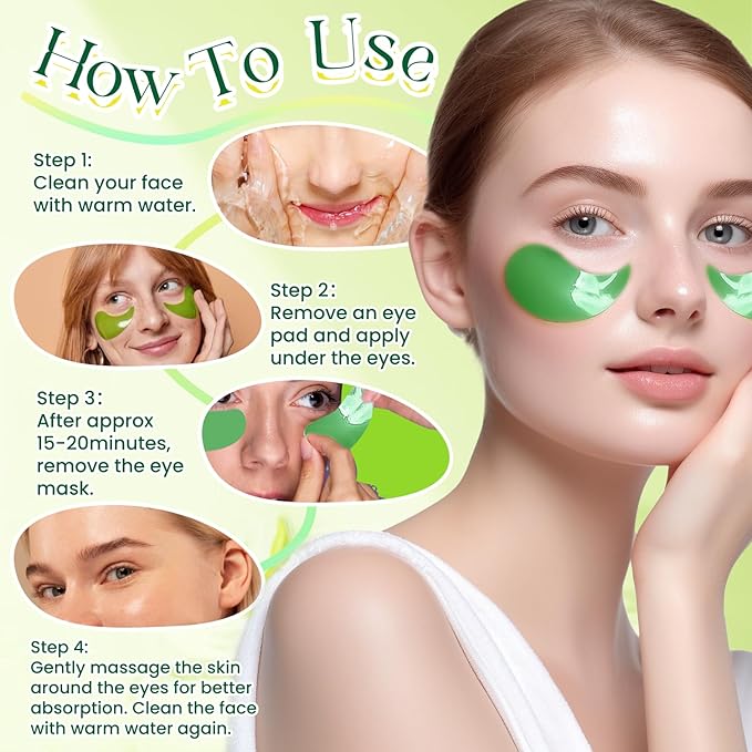 60 Pack Avocado Extract Eye Masks,Hyaluronic Acid Augenpads,Moisturising Eye Mask,Remove Dark Circles,Tear Bags,Wrinkles,Puffiness,Suitable for All Skin Types