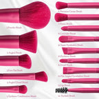 BS-MALL Travel Makeup Brush Set Foundation Powder Concealers Eye Shadows Makeup Set with LED light Mirror 14 Pcs (HotPink)