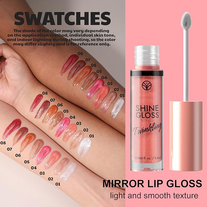 Nude Lip gloss Lip Plumper Gloss Shimmer High Shine Lip Gloss Moisturizing Tinted Lip Gloss Long Lasting Waterproof Lip Oil (02# Nude Shimmer)