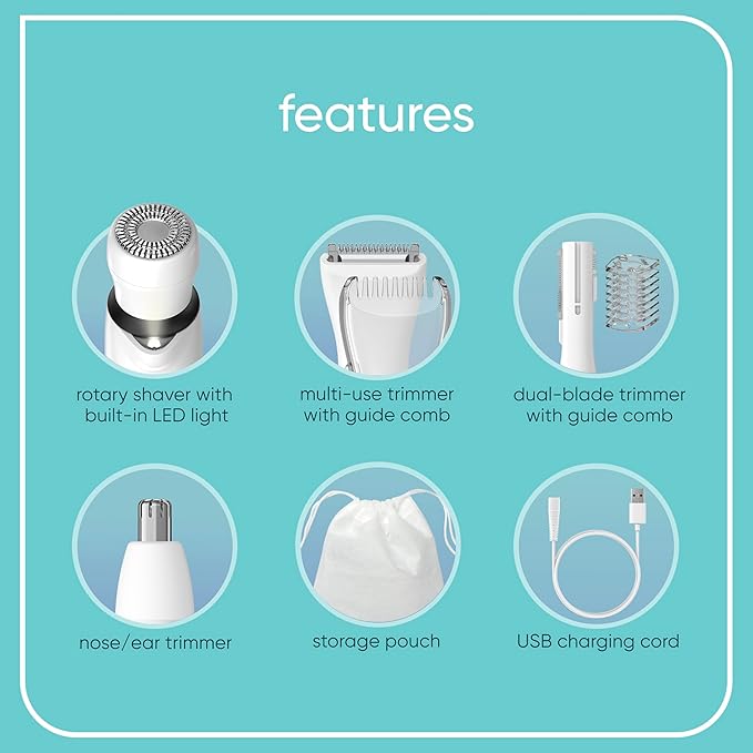 Conair GIRLBOMB All-in-One Face/Body Trimmer and Shaver Set for Women, Wet/Dry, Rechargeable