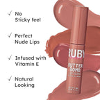Ruby Kisses Lip Gloss Butter Bomb Gloss Non-Sticky Lip Gloss Vitamin E Natural Nude Lip Makeup -7.8mL (0.26 US fl.oz) (Nude)