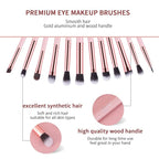 MSQ Eye Makeup Brushes Set with Soft Synthetic Hairs & Real Wood Handle for Eyeshadow, Eyebrow, Eyeliner, Blending (Pink), 12pcs