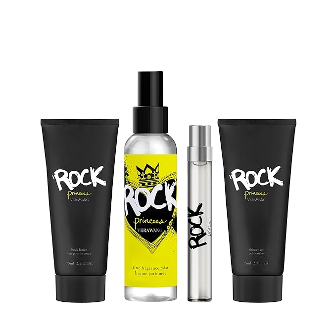 Vera Wang Rock Princess Eau de Toilette 4 Piece Gift Set, Notes of Waterlily, Tahitian Flower, and Vanilla, Women's Fragrance, Long Lasting, Everyday Fragrance