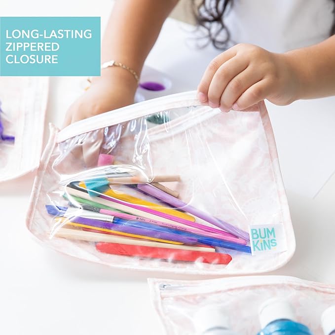 Bumkins Travel Bag, Toiletry, TSA Approved Pouch, Zip Bag, Quart Size Airline Compliant, Clear-Sided, Baby, Diaper Bag Organization, Makeup, Accessories, Packing, Set of 3 Sizes, Floral Gray