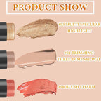 3 PCS Cream Contour Blush Stick,Long Lasting Waterproof for Women