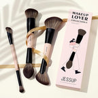 Jessup Face Makeup Brushes 3pcs Double Ended Makeup Brush Set for Foundation Contour Blush Highlight and Powder, Premium Synthetic Make up Brushes Peach Dust T508