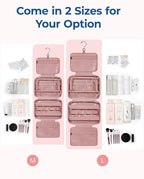 BAGSMART Travel Toiletry Bag with Jewelry Organizer, Hanging Travel Bag for Toiletries, Puffy Makeup Cosmetic Bag Organizer, Carry-on Travel Accessories Essentials, Dark Pink-L