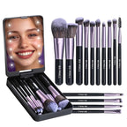 BS-MALL Travel Makeup Brush Set Foundation Powder Concealers Eye Shadows Makeup Set with LED light Mirror 14 Pcs (Purple)