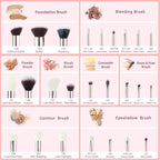Jessup Makeup Brushes Set Professional, 25PCS Pink Premium Natural Powder Foundation Eyeshadow Blending Concealer Blusher Highlight Labeled Brushes, T290