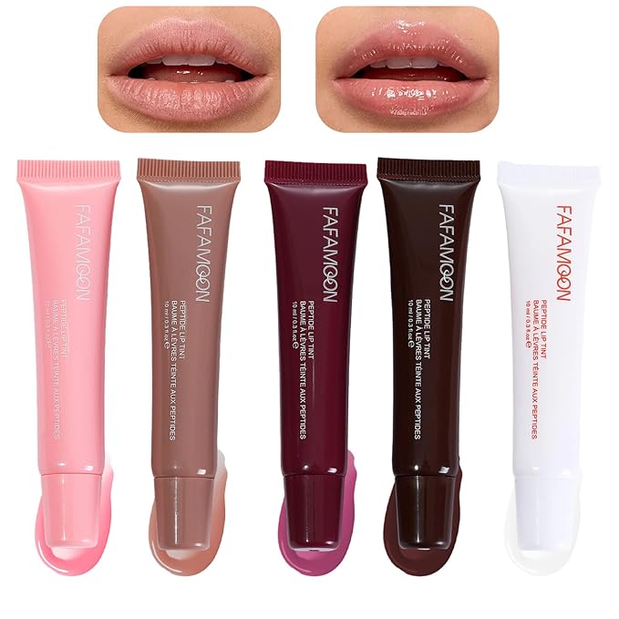 Petansy 5 Colors Hydrating Lip Gloss, Shiny Jelly Lip Plumping Lip Balms, Long Lasting Nourishing Non-sticky Fresh Clear Smooth Lip Care