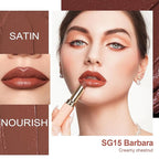 Oulac Color Rich Satin Lipstick - Medium Brown Full Coverage Lip Color, Creamy Silky-Smooth, Moisturizing, Satin Matte Finish, Infused With Shea Butter, Vegan & Clean Beauty, 4g, SG15 Barbara