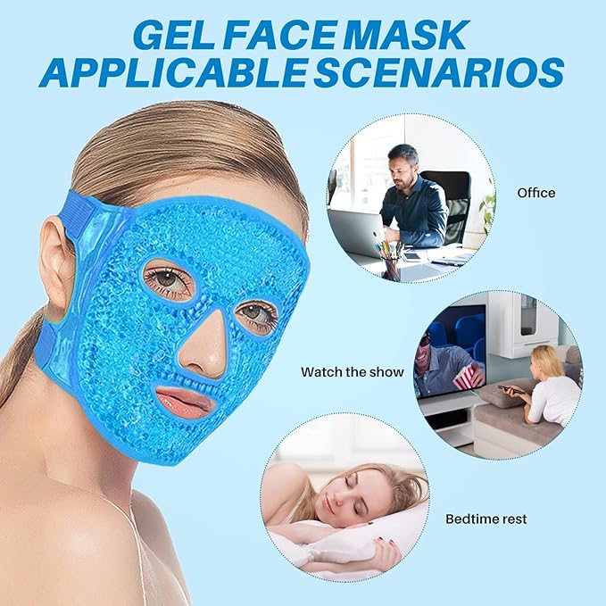 Ice Pack Cold Face Eye Masks Reduce Face Puff, Dark Circles, Reusable Cold Hot Gel Face Eye Mask, Suitable for Women Facial SPA, Ice Face Mask for Sleeping, Headaches (Blue)