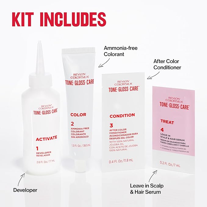 Revlon ColorSilk Tone + Gloss + Care Demi Permanent Hair Color, Dye Kit with Leave-In Scalp and Haircare Serum, 2x Shinier, 4x Stronger, 5RR Medium Red, 4.5 fl oz